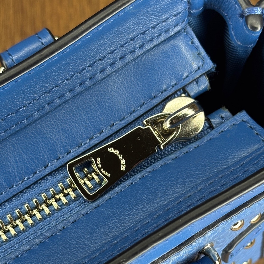 Coach Swagger 15 Lapis Blue Ombre Rivet Studded Pebble Leather Mini Satchel - Picture 11 of 12